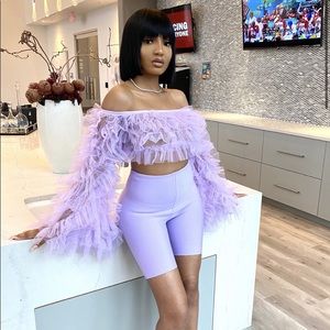 Lavender Purple Ruffle See Through Shirt.